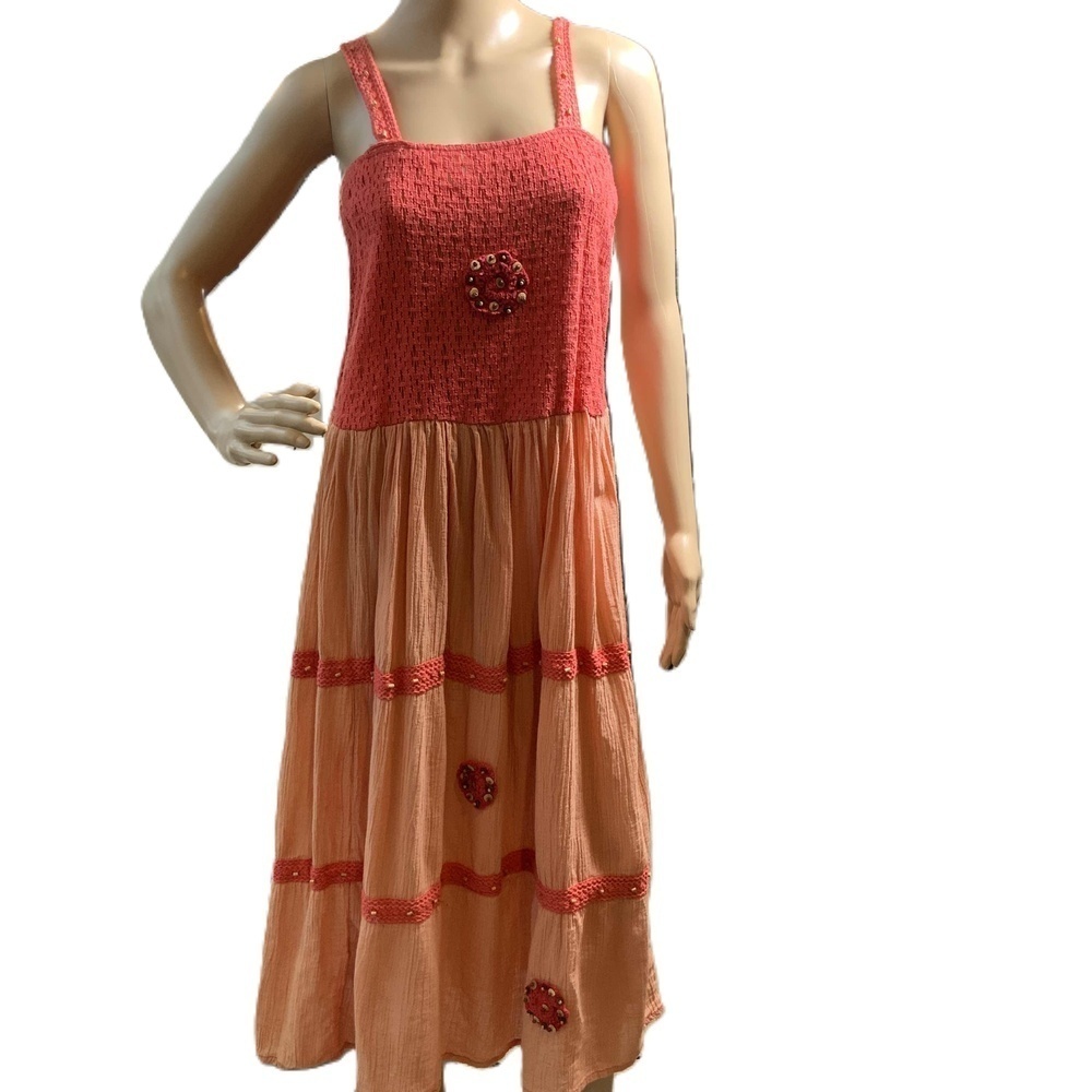 Magic Orange‎ Sleeveless Boho Embroidered Sundress Dress Size Med Elevated Indie